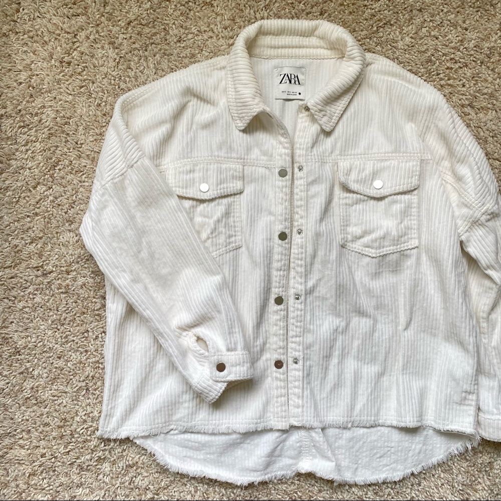 zara raw hem white corduroy jacket